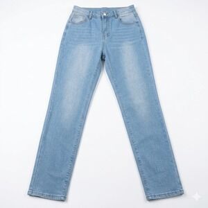 High Rise Light Wash Straight Leg Jeans Women's Size M Stretch Denim 30x31